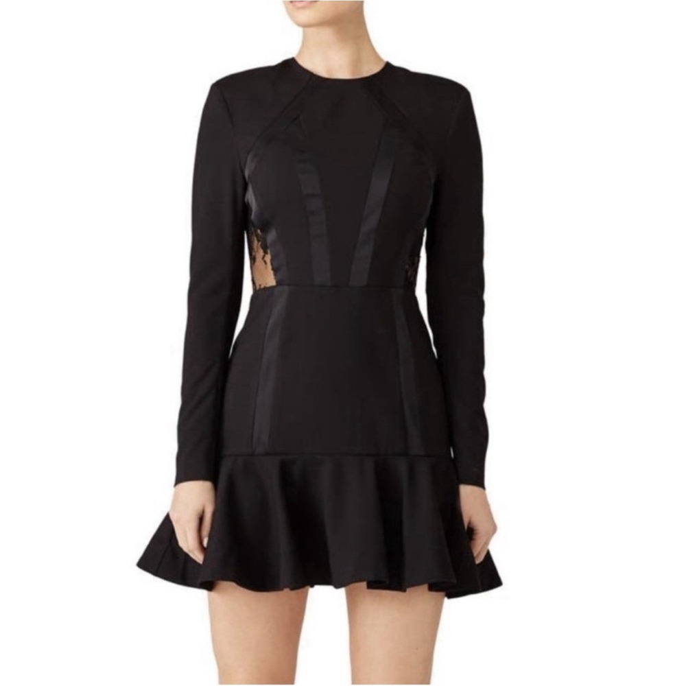 Fame & Partners Black Mini Long Sleeve‎ Ruffle The Blanca Dress Sz 6